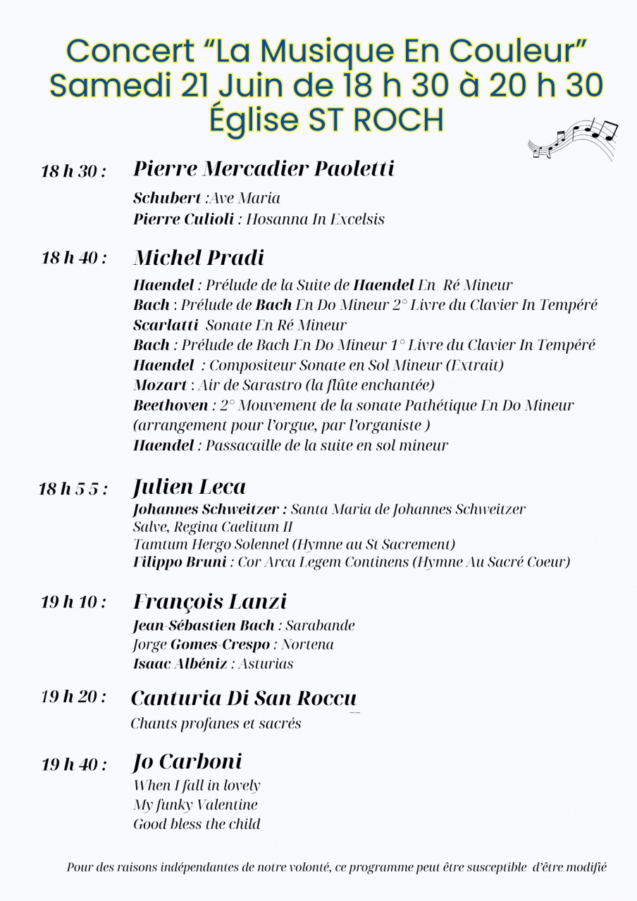 Programme concert Fête de la Musique 